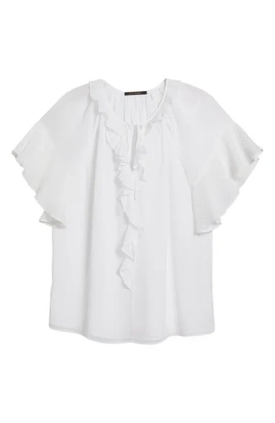 Kobi Halperin Ruffle Flutter Sleeve Chiffon Top In White
