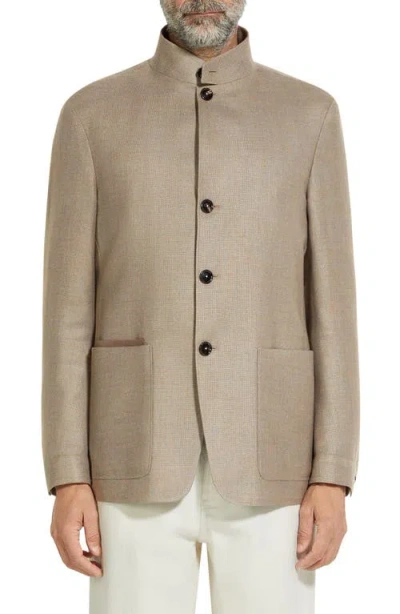 Zegna Beige Linen And Wool Il Conte Jacket In Light Taupe