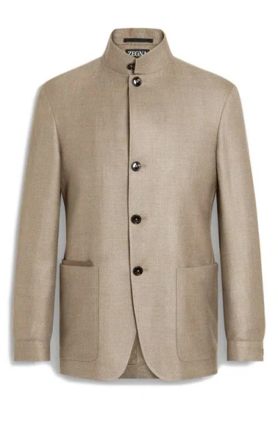Zegna Beige Linen And Wool Il Conte Jacket In Light Taupe