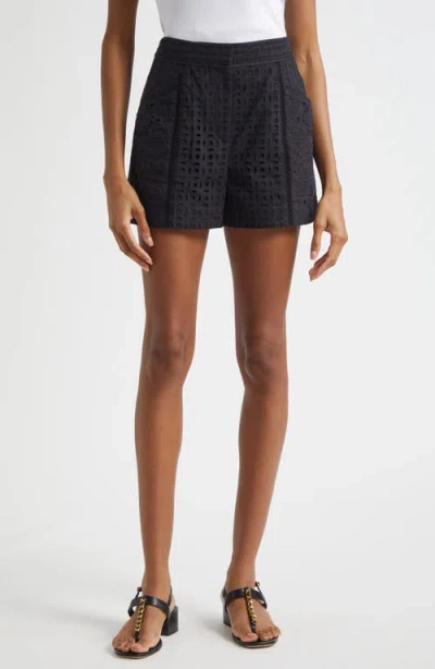 Veronica Beard Fabian Broderie Anglaise Cotton Shorts In Black