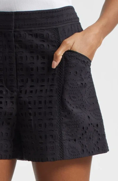 Veronica Beard Fabian Broderie Anglaise Cotton Shorts In Black