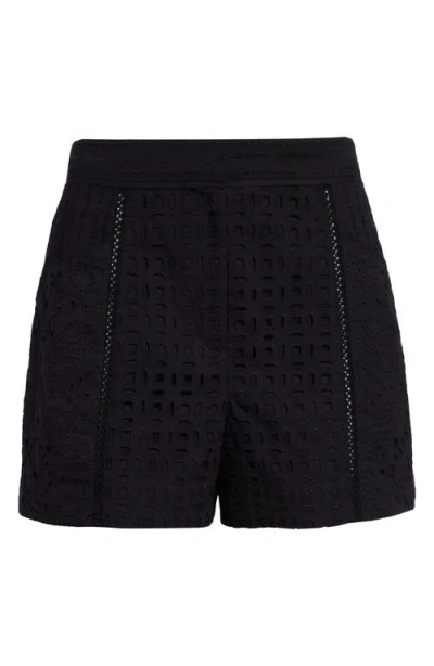 Veronica Beard Fabian Broderie Anglaise Cotton Shorts In Black