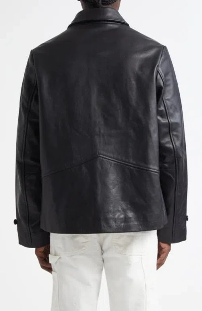 Bode Black Cropped Continental Leather Jacket In Black