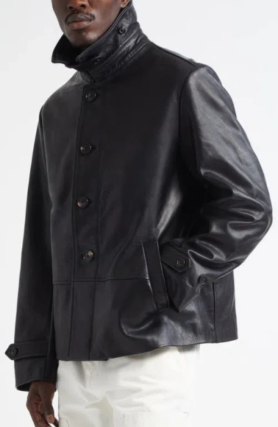 Bode Black Cropped Continental Leather Jacket In Black