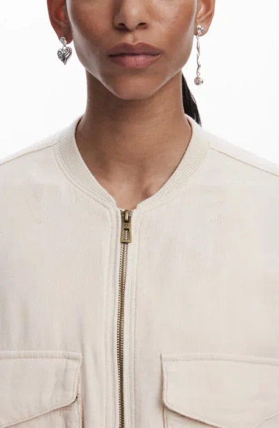 Desigual Patchwork-sleeve Bomber Jacket In White