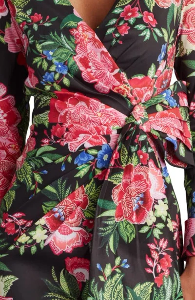 Tadashi Shoji Cii24469l Long Printed Formal Floral Dress In Black/fuchsia Floral