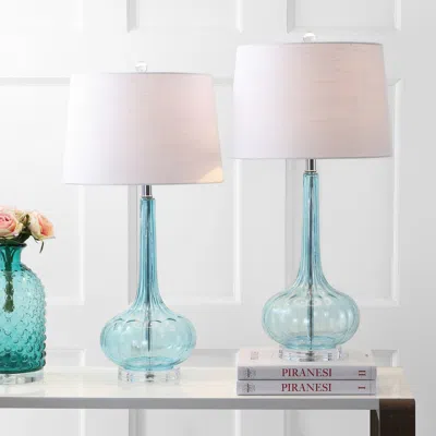 Jonathan Y Bette 28.5" Glass Teardrop Led Table Lamp In Aqua