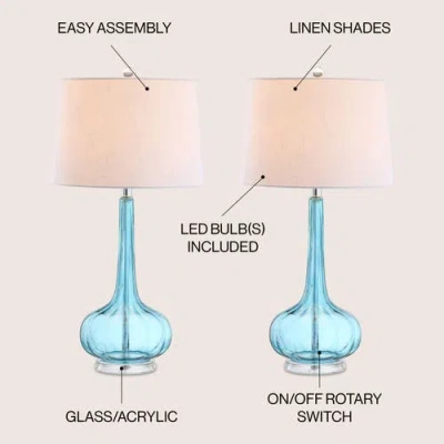 Jonathan Y Bette 28.5" Glass Teardrop Led Table Lamp In Aqua