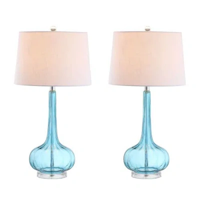 Jonathan Y Bette 28.5" Glass Teardrop Led Table Lamp In Aqua
