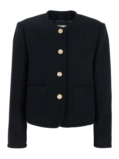 Dunst Black Crewneck Jacket With Contrasting Jewel Buttons In Black