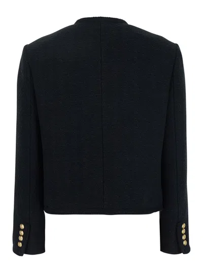 Dunst Black Crewneck Jacket With Contrasting Jewel Buttons In Black