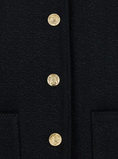 Dunst Black Crewneck Jacket With Contrasting Jewel Buttons In Black