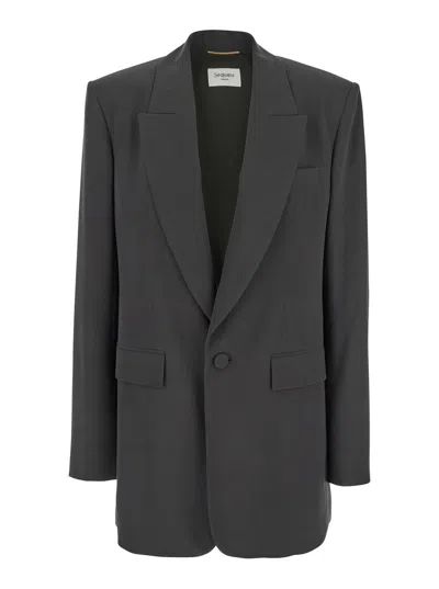 Saint Laurent Grey Single-breasted Jacket With Peak Revers In Silk Woman In Grey