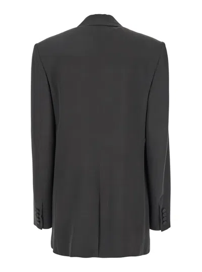 Saint Laurent Grey Single-breasted Jacket With Peak Revers In Silk Woman In Grey