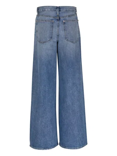 水洗效果阔腿牛仔裤