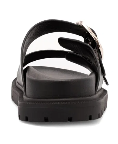 Mia Women's Gen Double Buckle Flat Slide Sandals In Black