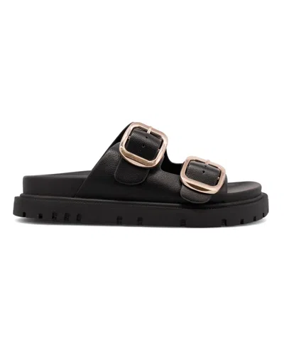 Mia Women's Gen Double Buckle Flat Slide Sandals In Black