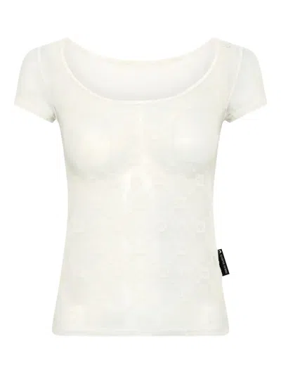Marine Serre Recycled Mesh Flock Open Neck Top In White