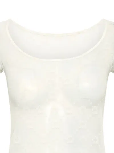 Marine Serre Recycled Mesh Flock Open Neck Top In White
