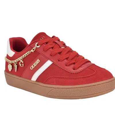 Guess Women's Naoko Charm Lace-up Court Sneakers In Red