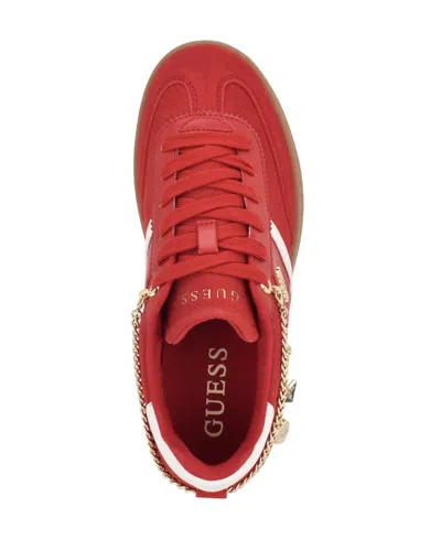 Guess Women's Naoko Charm Lace-up Court Sneakers In Red
