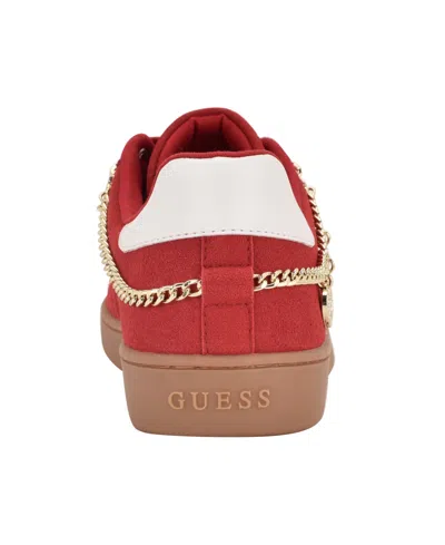 Guess Women's Naoko Charm Lace-up Court Sneakers In Red