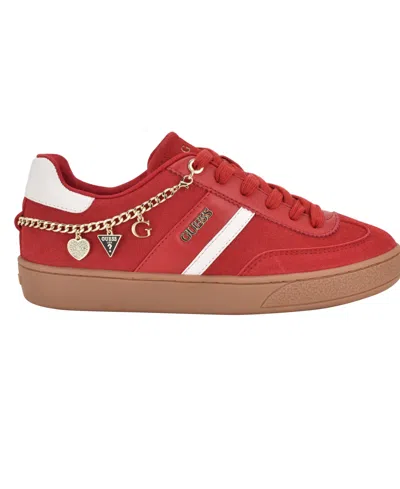 Guess Women's Naoko Charm Lace-up Court Sneakers In Red