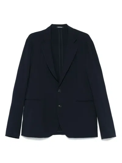 Emporio Armani Textured Finish Suit Jacket With Front Pockets In Blue
