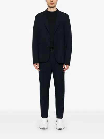 Emporio Armani Textured Finish Suit Jacket With Front Pockets In Blue