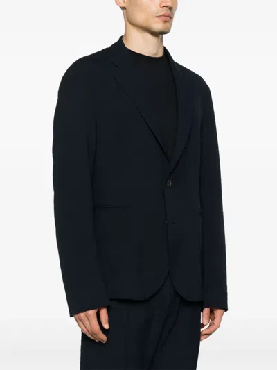 Emporio Armani Textured Finish Suit Jacket With Front Pockets In Blue