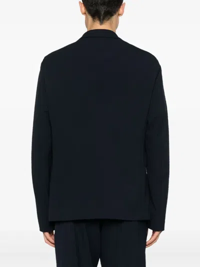 Emporio Armani Textured Finish Suit Jacket With Front Pockets In Blue