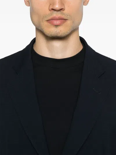 Emporio Armani Textured Finish Suit Jacket With Front Pockets In Blue