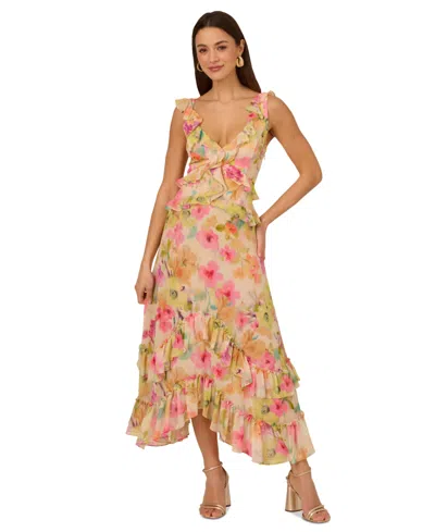 Adrianna By Adrianna Papell Women's Ruffled High-low Dress In Pink Multi