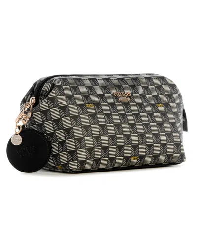 Guess G Wave Logo Zip Around Travel Pouches In Black Logo