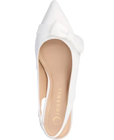 Journee Collection Women's Paloma Bow Kitten Heel Slingback Pumps In Satin,white