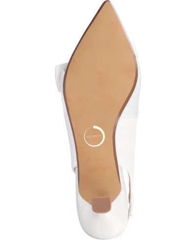 Journee Collection Women's Paloma Bow Kitten Heel Slingback Pumps In Satin,white
