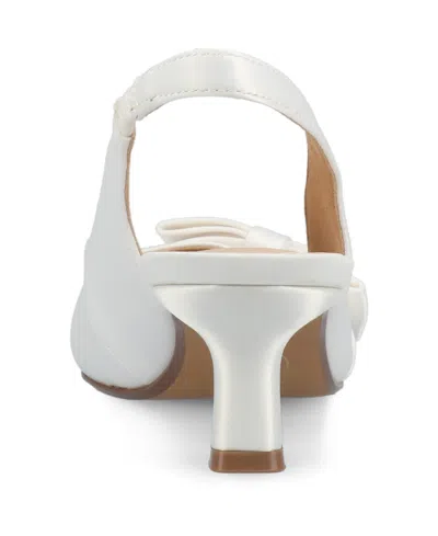 Journee Collection Women's Paloma Bow Kitten Heel Slingback Pumps In Satin,white