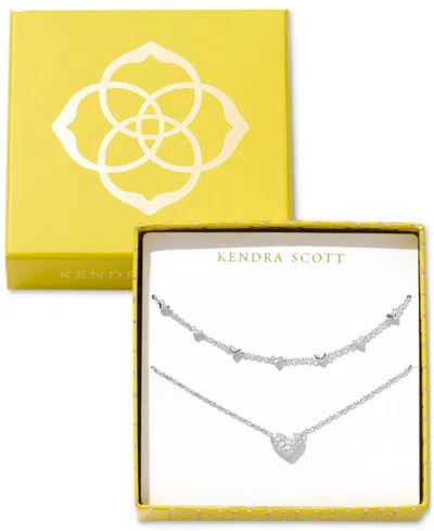 Kendra Scott 2-pc. Set Pave Heart 19" Necklaces In Silver