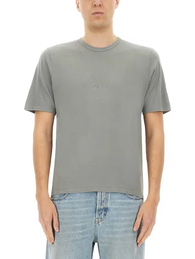 Saint Laurent Tonal Logo Embroidery Cotton T Shirt In Gray