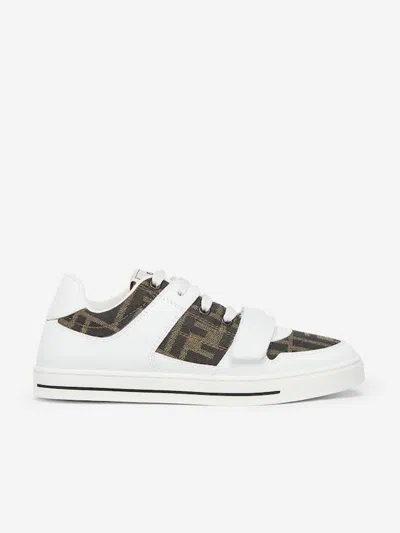 Fendi Kids Leather Jacquard Logo Trainers In White