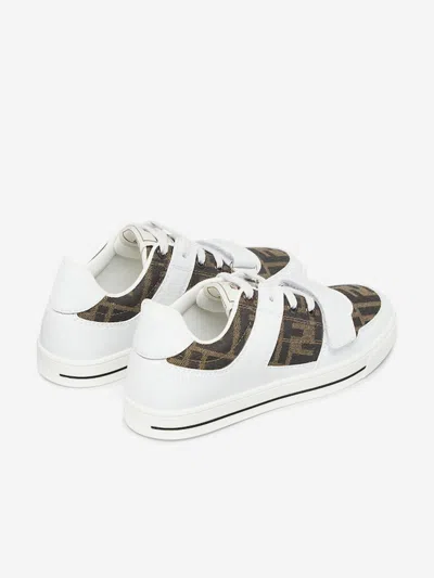 Fendi Kids Leather Jacquard Logo Trainers In White