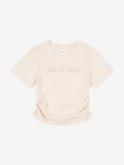 Juicy Couture Beige Ruched Diamanté Short-sleeve Jersey T-shirt 7-16 In Beige