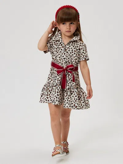 Monnalisa Girls Leopard Shirt Dress In Beige