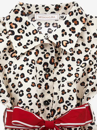 Monnalisa Girls Leopard Shirt Dress In Beige
