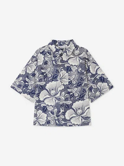 Bonpoint Erian Poplin Shirt With Floral Motif In Blue
