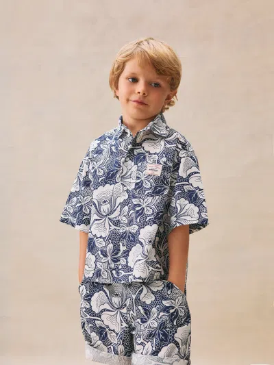 Bonpoint Erian Poplin Shirt With Floral Motif In Blue