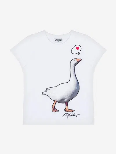 Moschino Kids Goose Embroidered Crewneck T-shirt In White
