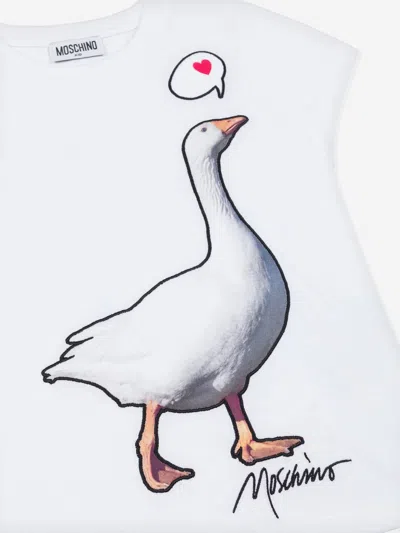 Moschino Kids Goose Embroidered Crewneck T-shirt In White