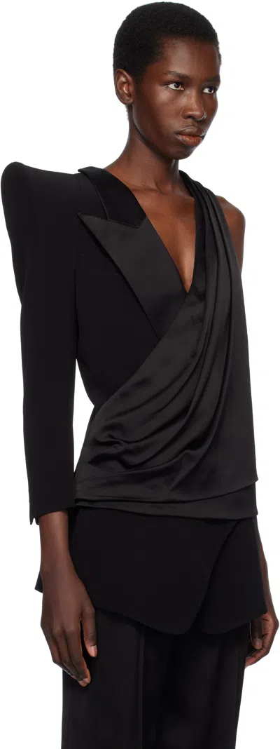 Balmain Asymmetric Jacket With Structured Shoulder In 0pa Noir