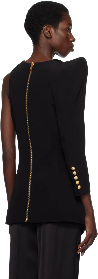 Balmain Asymmetric Jacket With Structured Shoulder In 0pa Noir